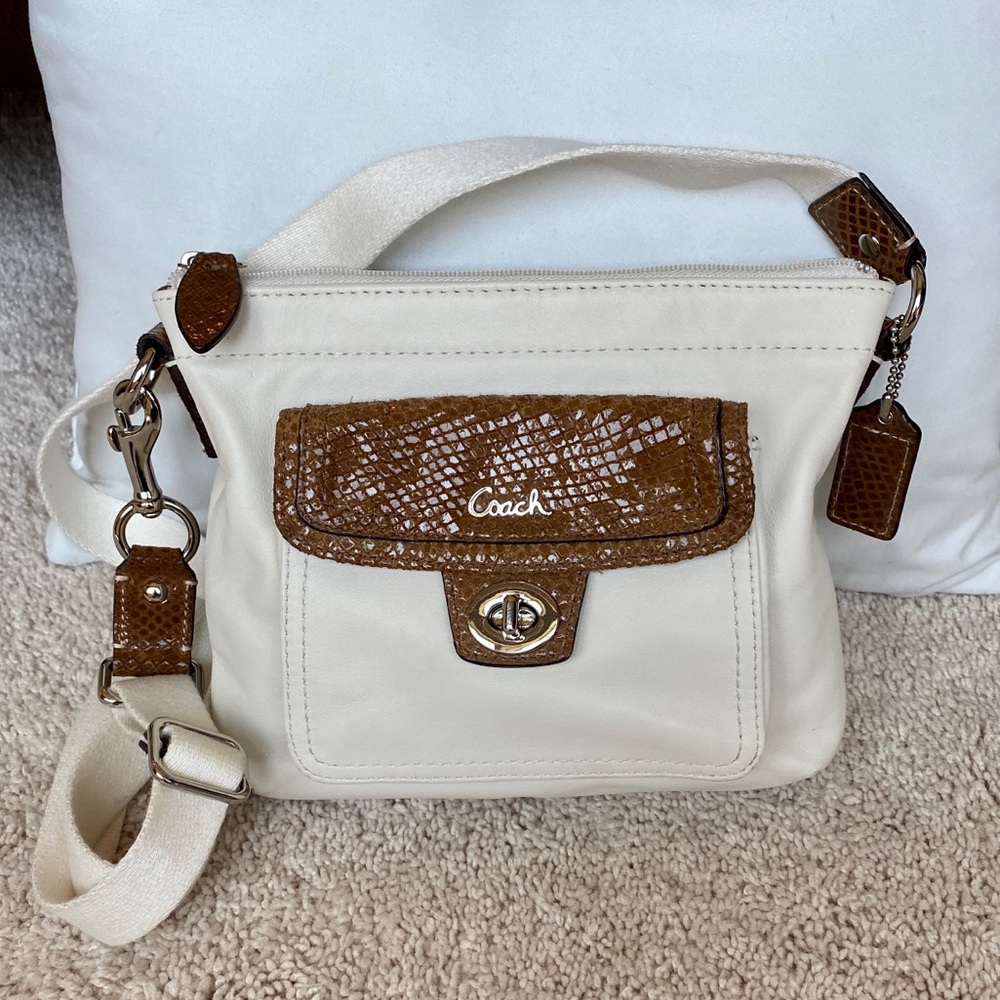 COACH Cream and Brown Leather Crossbody Bag